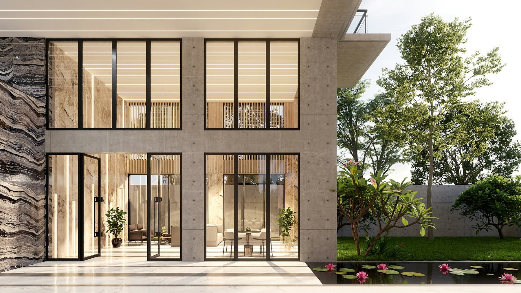 Modern investment property surrounded by landscaping