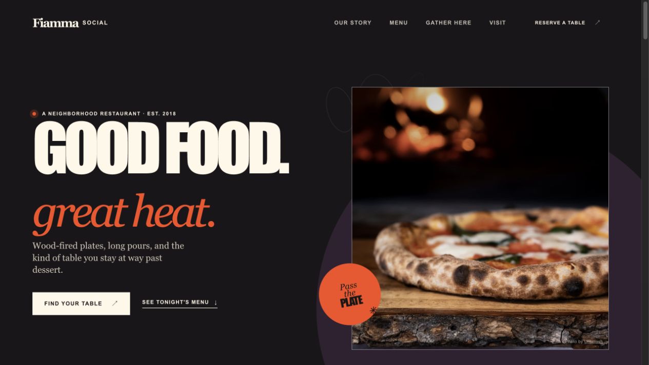Fiamma Social restaurant generated with Build
