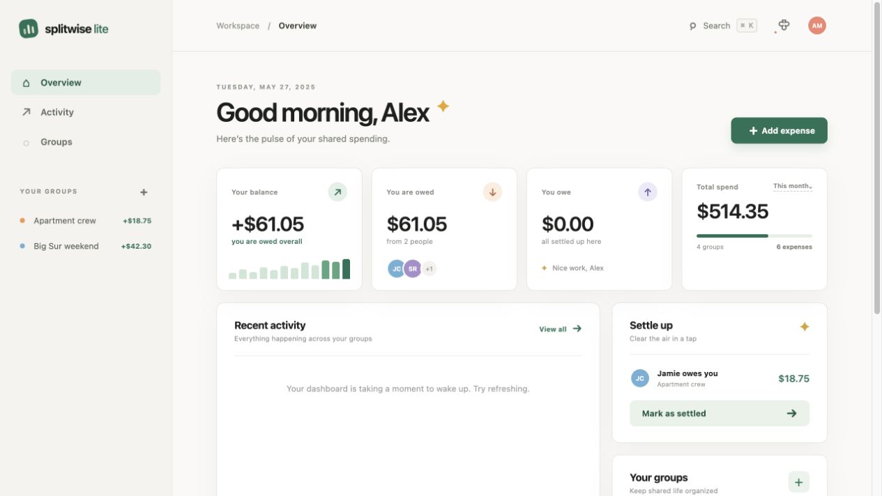 Splitwise Lite productivity tool generated with Build
